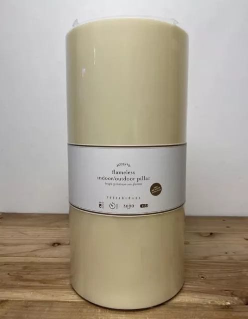 Pottery Barn Flickering Flameless Indoor/Outdoor Pillar Candle Ivory  3.25X6 T