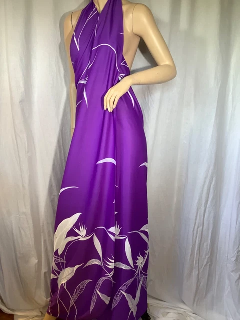Vintage sarong Wrap disco Hilo Hattie purple Poly 70’s swim Coverup dress Beach