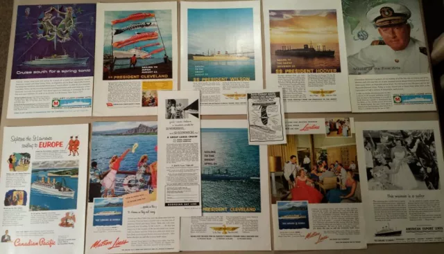 LOT OF 12 1950-1960's TRAVEL & CRUISE PRINT ADS MAGAZINE ADVERTISING VINTAGE