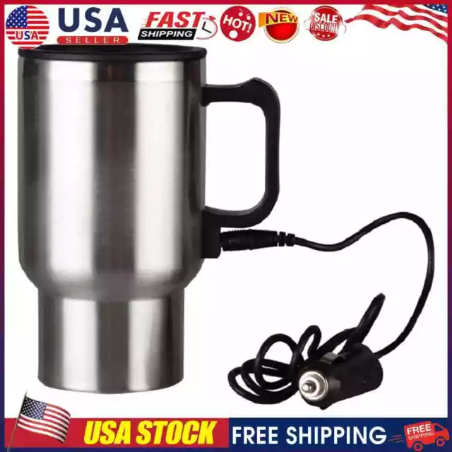 12V Portable 450ml Car Heating Cup Stainless Steel Water Coffee Bottle Warmer JF