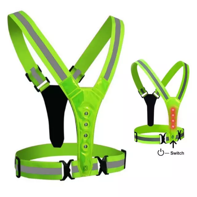 Safety Green Hi Viz Reflective Flashing Belt Cycling Walking Run Bike Red Light