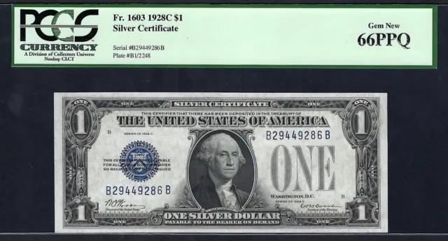 🇺🇸 "Key Note" 1928C $1  Fr-1603  ♚♚Silver Certificate♚♚   Pcgs Gem New 66 Ppq