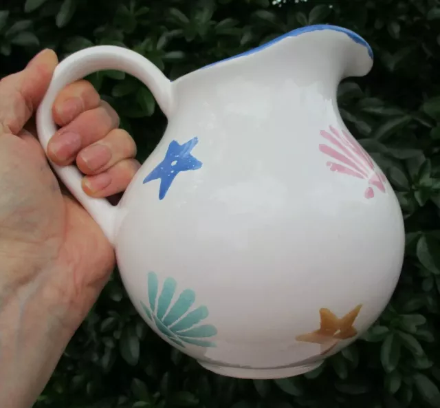 Pretty Handpainted Decor Peint a la Main French Pottery Water Jug or Pitcher