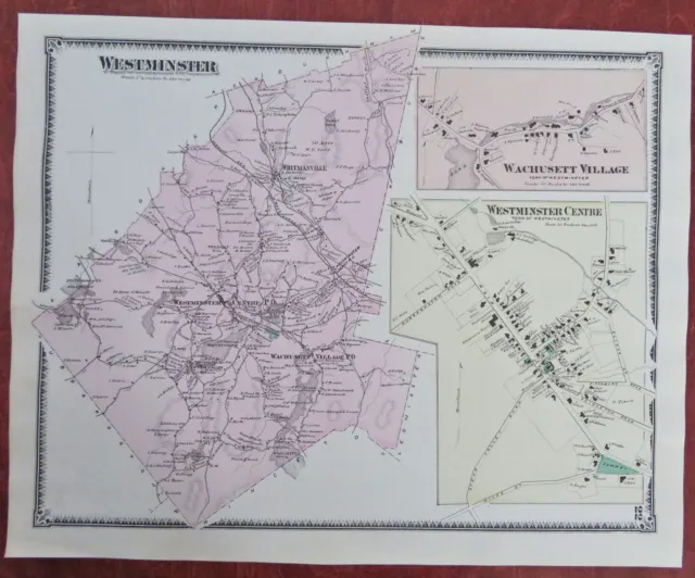 Westminster Wachusett Village Worcester County Massachusetts 1871 detailed map