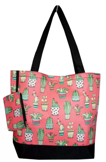 Super Cute Coral Cactus Plant Print Tote Bag-Monogram Included