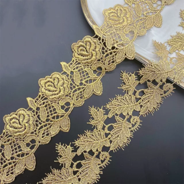 1 Yd Lace Trim Hollow Gold Leaf Rose Ribbon Diy Sewing Clothing Dress Decor Craf