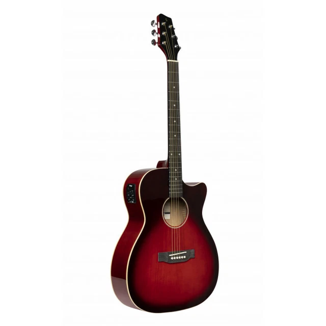 Stagg SA35 ACE-TR - Guitare auditorium électro-acoustique avec pan coupé, rouge