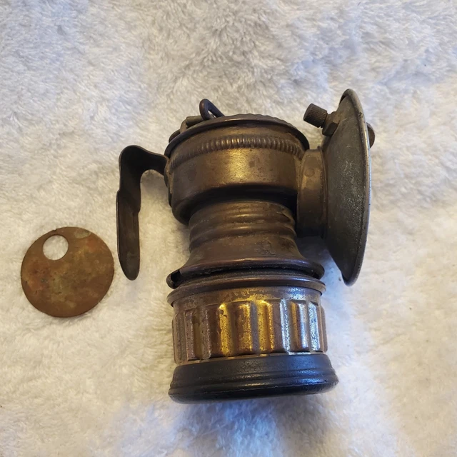 Antique Miner's Brass Carbide Lamp GUY'S DROPPER  Lamp With miners employee tag