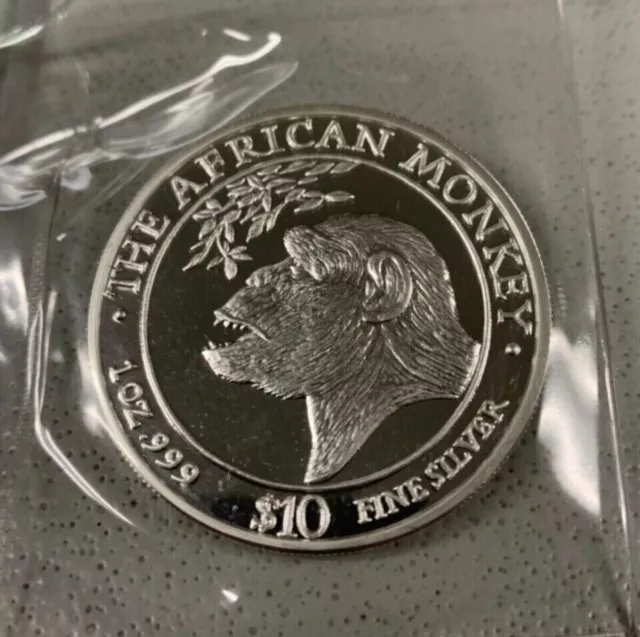 1998 $10 Somali Republic 1 oz The African Monkey Proof in Sealed Mint Plastic