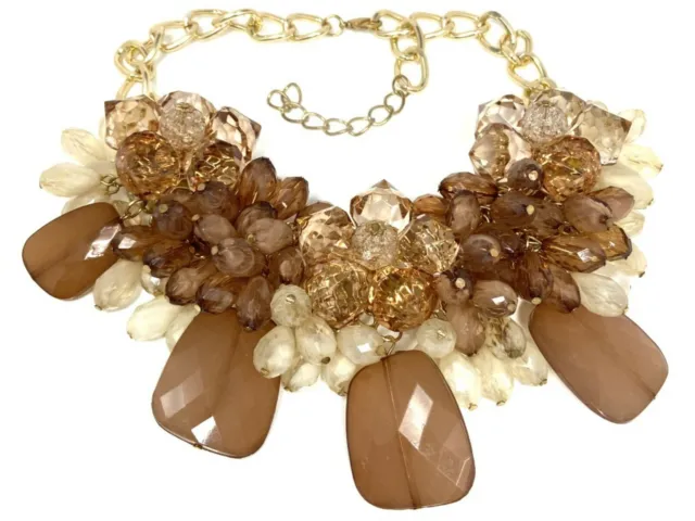 Modeschmuck Statement Halskette Blüte 45cm Gold Schwarz Braun
