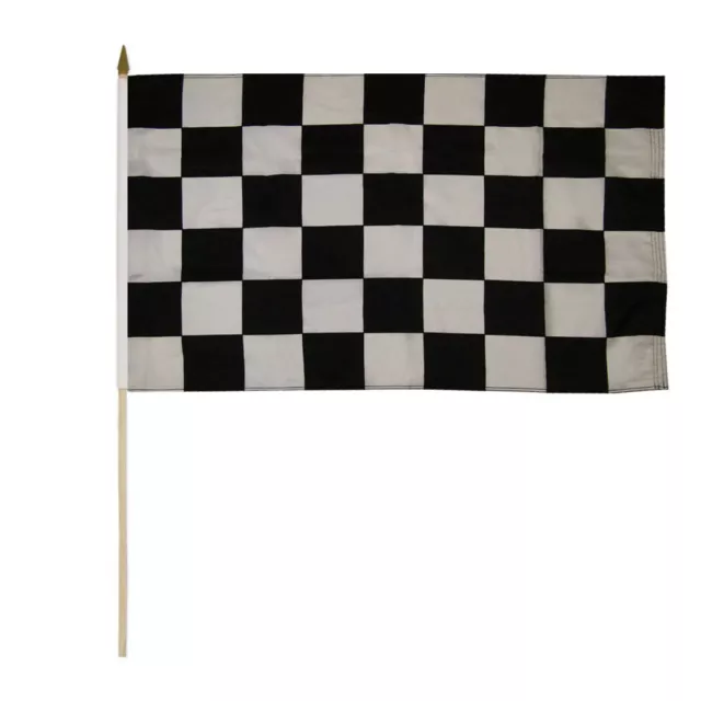 6 Pack Black & White Checkered Racing 100D 12"x18" Stick Flag 30" Wood Staff