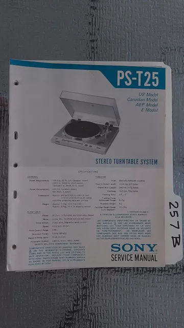 Sony ps-t25 service manual original repair book stereo turntable record player