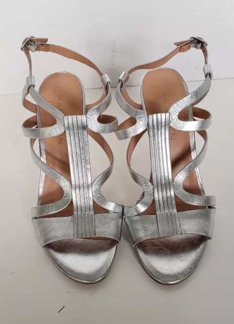 Halston Heritage Heels Women 5.5 Silver Strappy Pumps Stilettos Shoes New