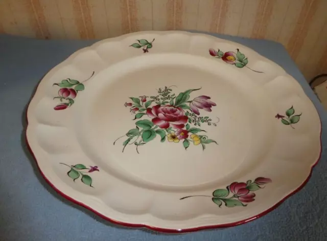 Grand Plat Rond Ancien KG Lunéville  Réverbère décor de fleurs 41 cm superbe 3