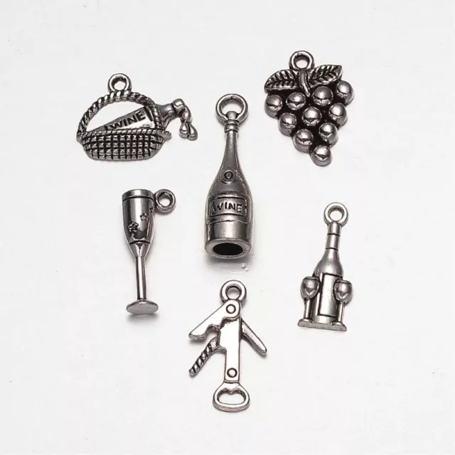 lot de 6 breloques charms pendentifs perle scrapbooking theme alcool vin NEUF