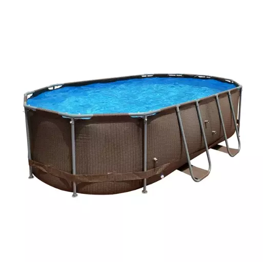 Large 14 ft. Brown Oval Steel Frame Above Ground Swimming Pool with accessories