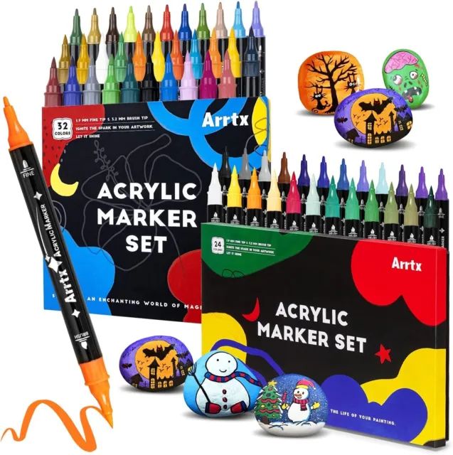 Arrtx Acrylic Paint Pens 54 Colors Dual Tip Markers for Rock Painting & More