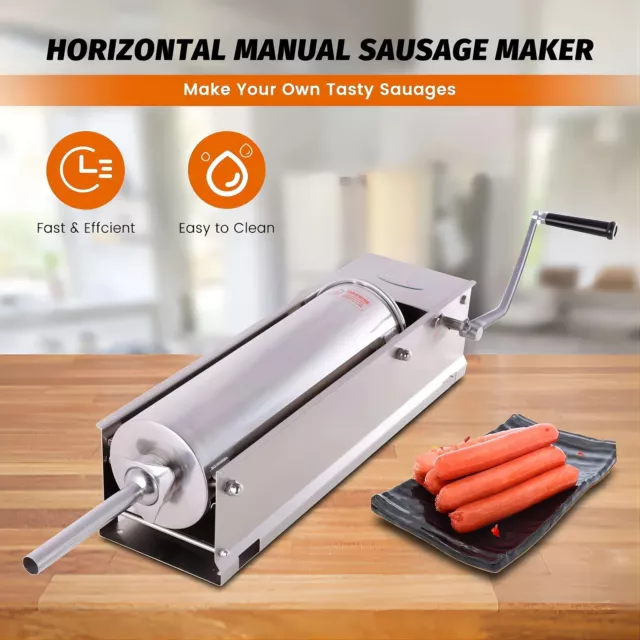 Hakka Horizontal 15Lb 7L Sausage Stuffer Stainless Steel Manual Meat Filler