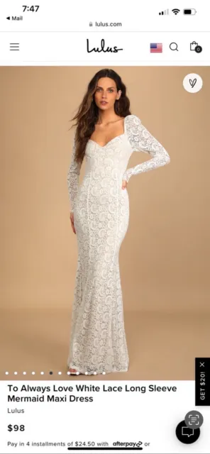 Lulu Women’s Size large To Always Love White Lace Long Sleeve Mermaid Maxi Dress