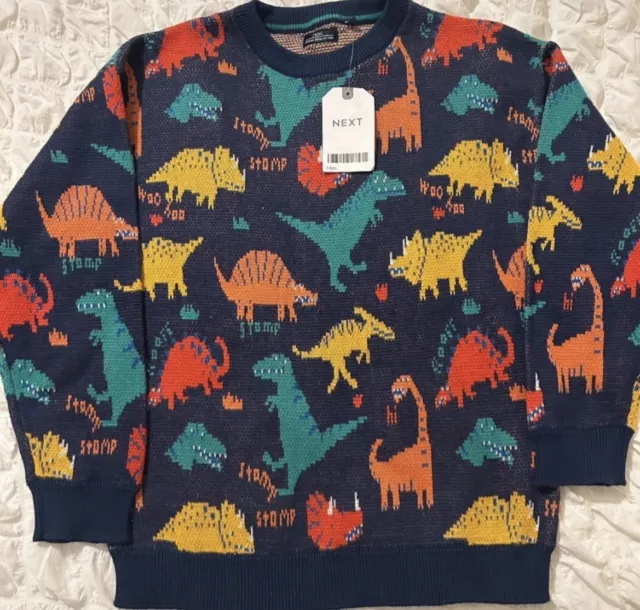 BNWT Boys Next Thin Knitted Multicoloured Dinosaur Jumper Age 5-6 Years £15