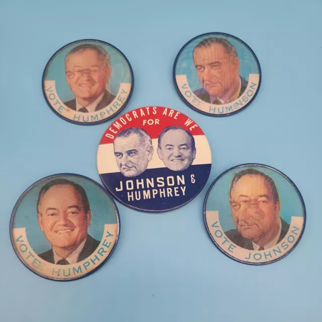 (lot of 5) LBJ Johnson Humphrey Vari-Vue flasher campaign pin button political