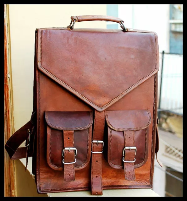 Large Vintage Leather Laptop Mens Backpack Shoulder Messenger Bag Rucksack Sling