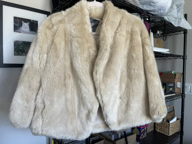Vince Camuto Womens Tan Faux Fur Jacket Coat Large