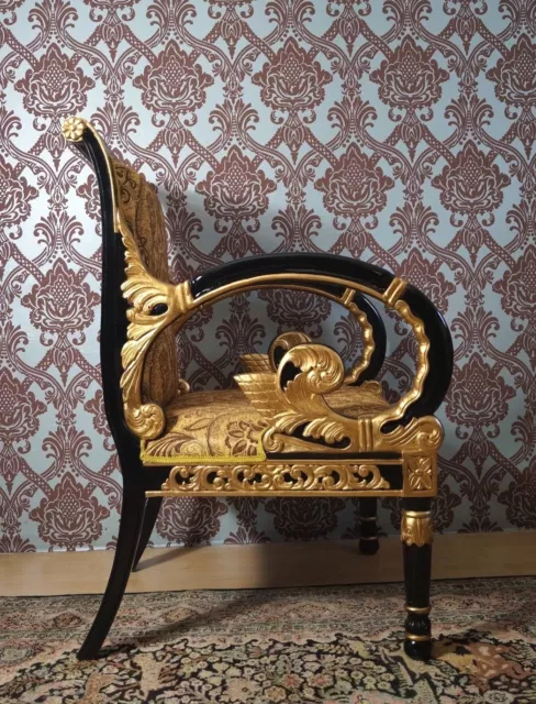 Spacieux Fauteuil Style Baroque Louis Xv Doré À La Feuille D'or Tissu Italien