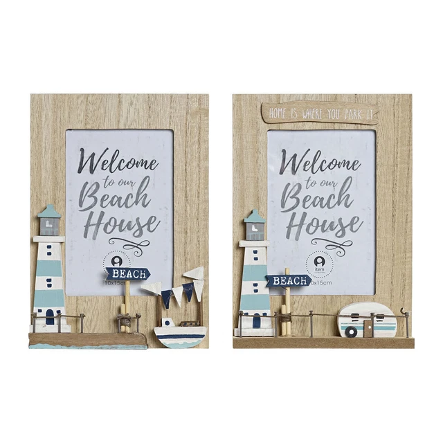 Cadre photo DKD Home Decor Verre Naturel Bleu MDF Blanc Phare méditerranéen (15