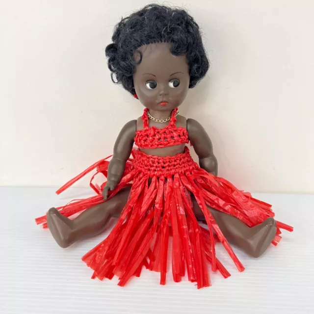 Vintage 1960s Palitoy Black Girl Doll Made in England Vinyl 35cm / 14" Red Skirt 2