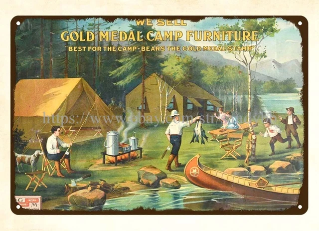 Camping fishing Gold Medal Camp Furniture Bait Shop Marina Beach House metal tin Camping fishing Gold Medal Camp Furniture Bait Shop Marina Beach House metal tin