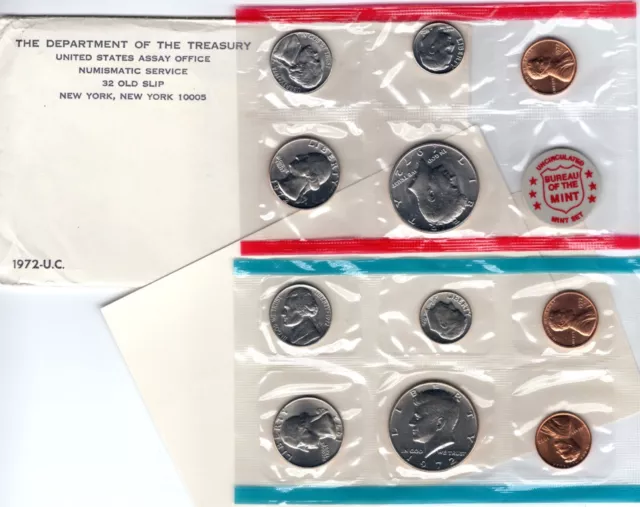 US Mint Set - 1972 - Uncirculated - PDS - OGP Envelope - 11 Coins Sealed