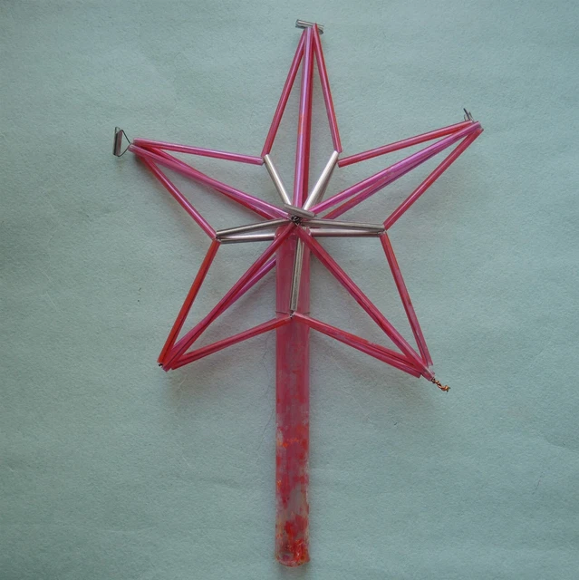 Old Big USSR Red STAR GLASS Christmas TREE TOP Soviet Epoch Vintage Ornament