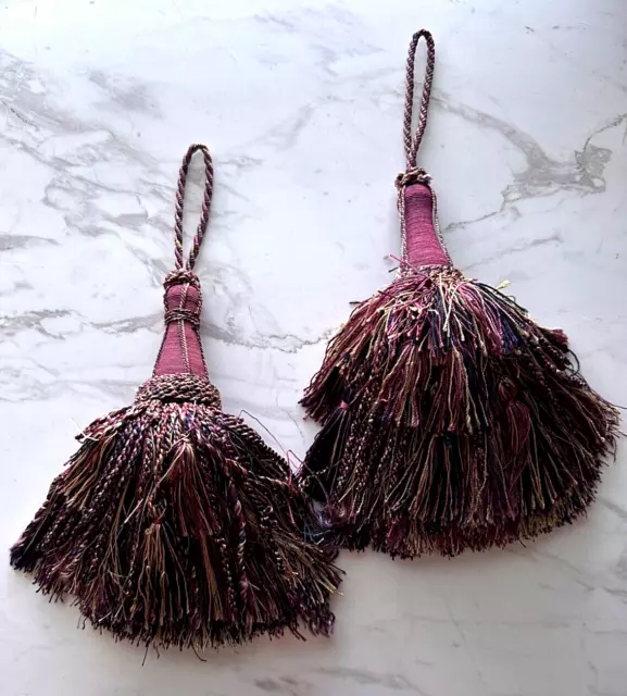 French Rope Tassel Curtain Drapery Tie Back Purple Black  (Set of 2) VTG Retro