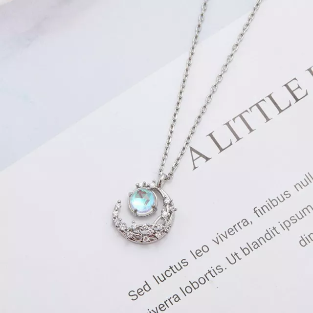Moon 925 Silver Crystal Pendant Necklace Choker Wedding Women Jewelry Gift