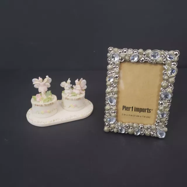 Pier 1 Imports Bejeweled Picture Frame 2x3" And Baby's First Curl/Tooth Box Flaw