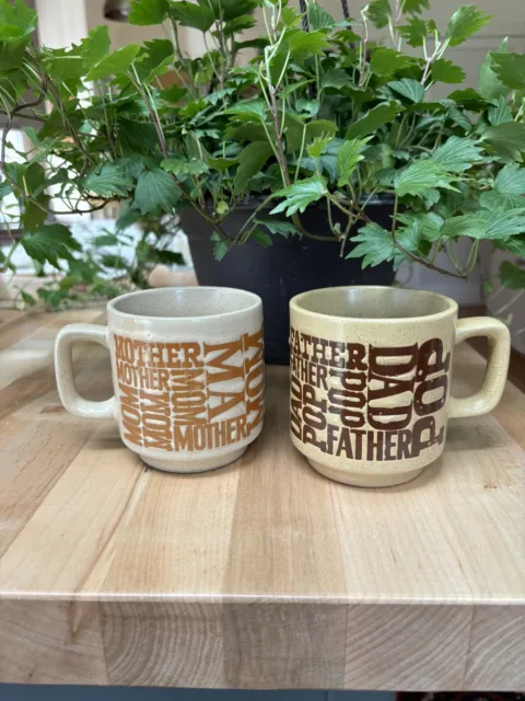 VTG 1970’s Set Of 2 (1 Mom/1 Dad ) Japan Speckled Pottery Retro Coffee Mugs