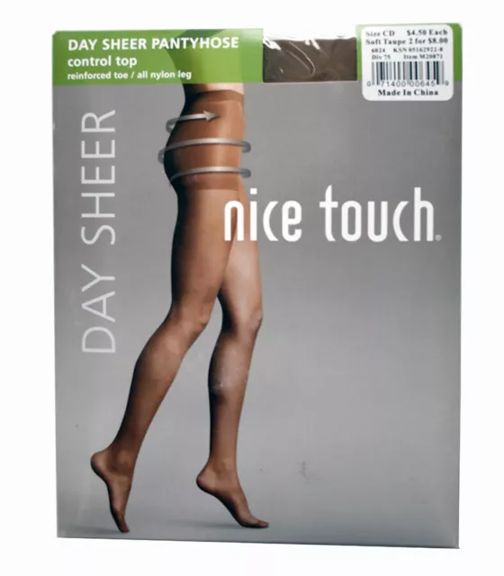 NICE TOUCH Day Sheer Control Top Pantyhose Women's Size C/D, Reinforced Toe, NEW