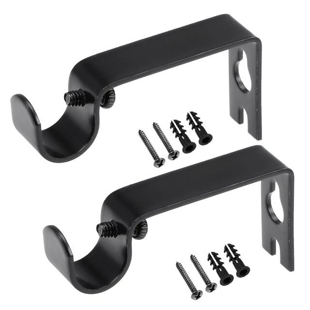 Curtain Rod Bracket Iron Single for 16mm Drapery Rod, 73 x 36 x 16mm Black 2Pcs