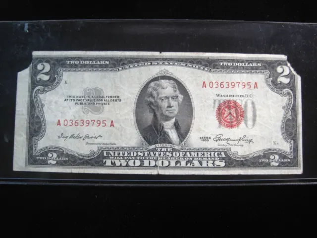 USA $2 1953 A03639795A # UNITED STATES Note RED Seal Dollars Circ Bill Money
