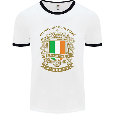 All Men Are Born Equal Irish Ireland Mens White Ringer T-Shirt