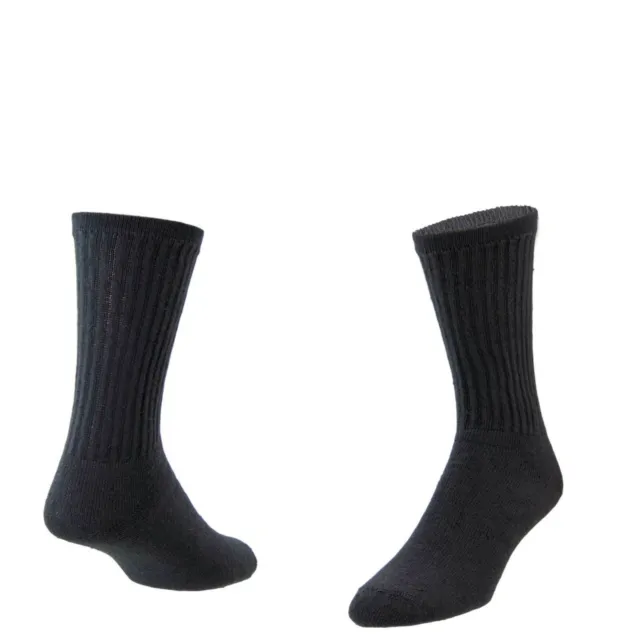 12 Pairs American Made Mens Solid Black Crew Socks Size 10-13 Made In The Usa