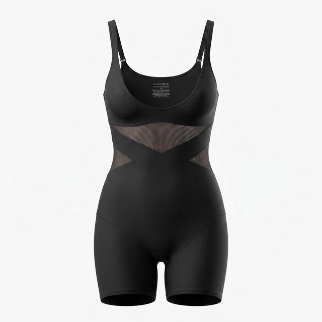 CACIQUE OPEN-BUST THIGH Shaper Women 18/20 Black Mesh Panel Firm ...