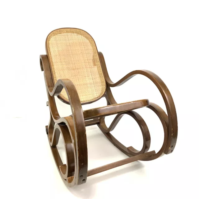 Vintage Bentwood Child’s Rocking Chair Rocker Cane Seat Nursery READ #7281
