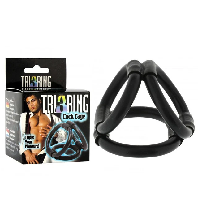 Anello fallico triplo tri ring cock cage in tpr nero gabbia