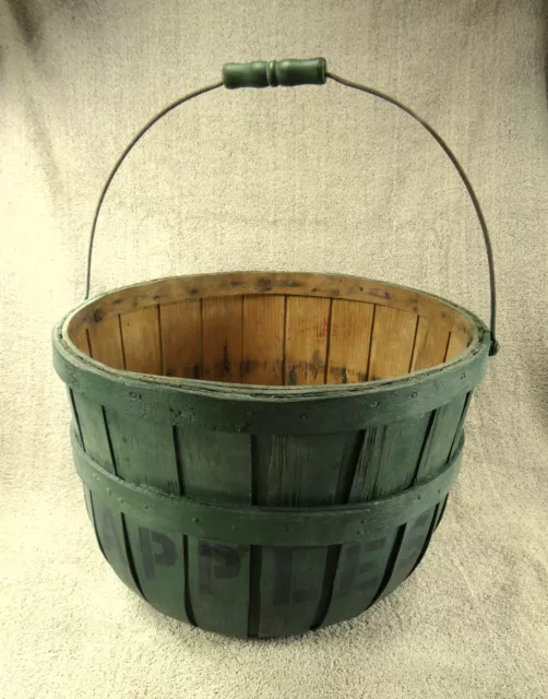 Old Apple Basket, Painted, 14.5" x 9.5", with Bail Handle