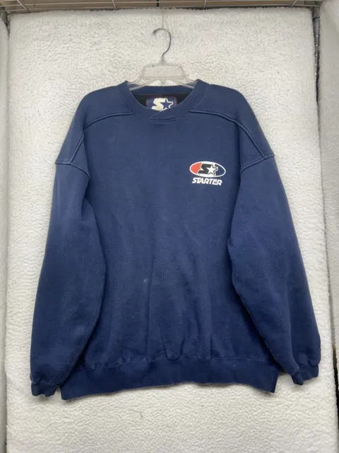 Vintage Starter Sweatshirt Mens XXL 2XL Blue Pullover Crewneck Long Sleeve Y2K