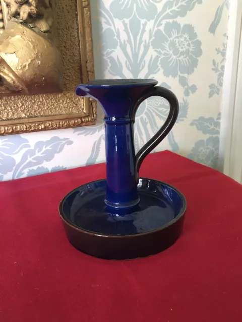Watcombe Torquay Ware Large Handled Blue Glazed Candle Holder/Candlestick