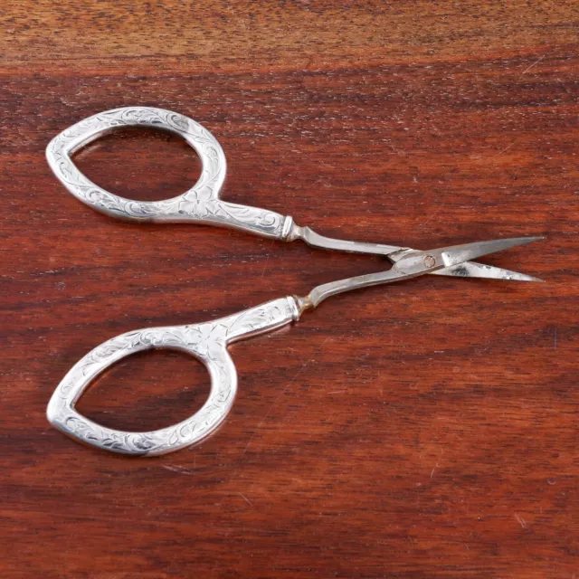 American Sterling Silver Handled Manicure Scissors Chased Floral,Scroll No Mono
