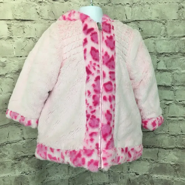 Pink Fuax Fur Hooded Kids Baby Girls Winter Outerwear Coat Jacket Size 3 Toddler